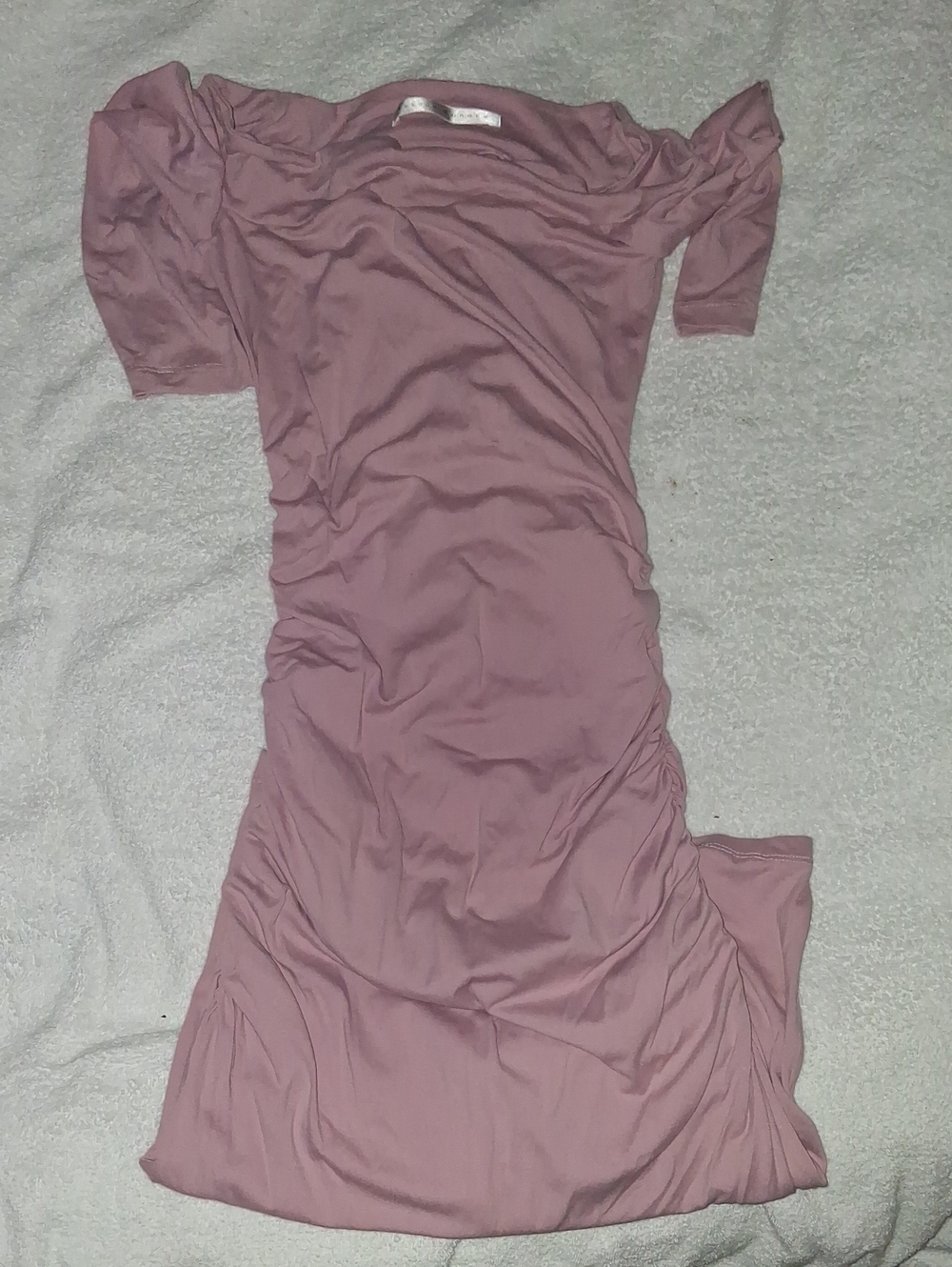 Susana Monaco Mauve Off-Shoulder Ruched Slip Dress